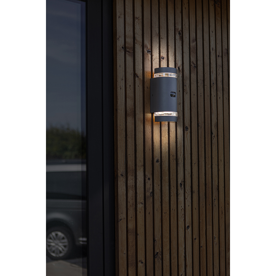 FOCUS PIR IP44 2x GU10 UP & DOWN WALL LIGHT IN DARK GREY