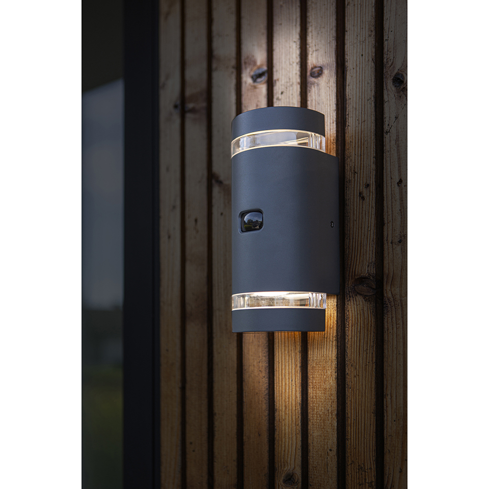 FOCUS PIR IP44 2x GU10 UP & DOWN WALL LIGHT IN DARK GREY