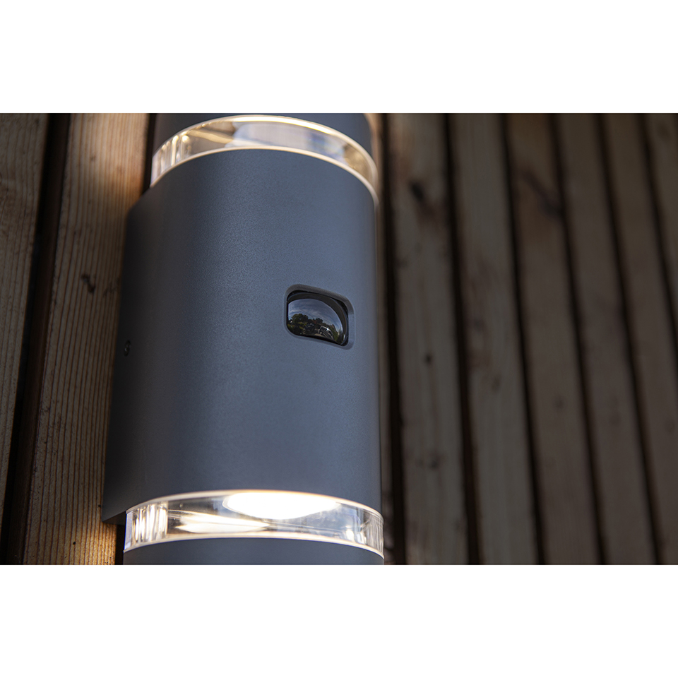 FOCUS PIR IP44 2x GU10 UP & DOWN WALL LIGHT IN DARK GREY