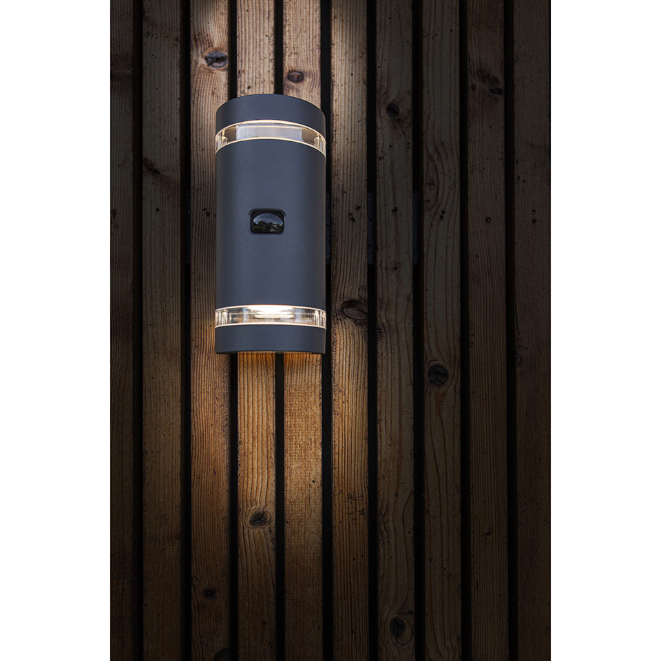 FOCUS PIR IP44 2x GU10 UP & DOWN WALL LIGHT IN DARK GREY