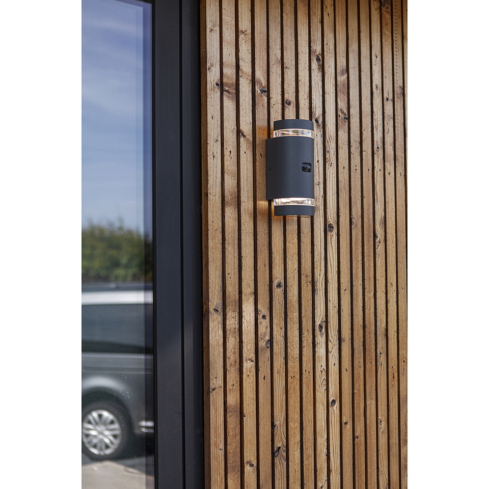 FOCUS PIR IP44 2x GU10 UP & DOWN WALL LIGHT IN DARK GREY
