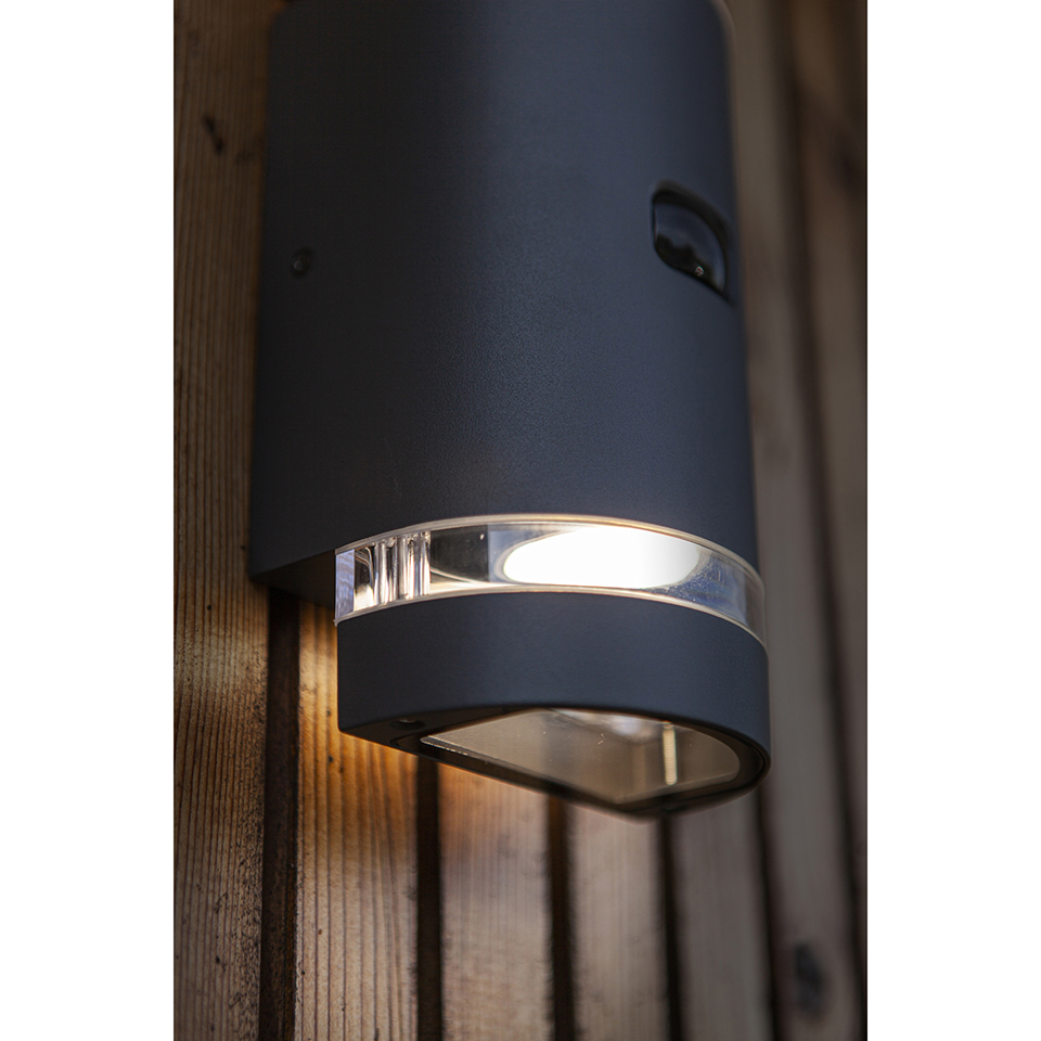 FOCUS PIR IP44 2x GU10 UP & DOWN WALL LIGHT IN DARK GREY