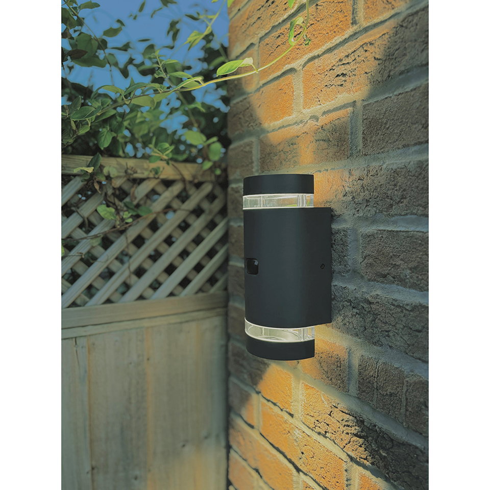 FOCUS PIR IP44 2x GU10 UP & DOWN WALL LIGHT IN DARK GREY