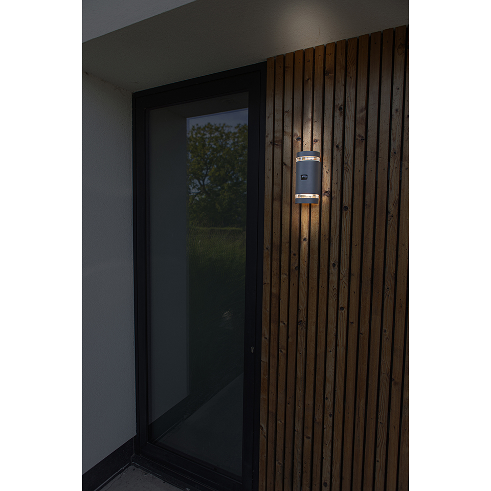 FOCUS PIR IP44 2x GU10 UP & DOWN WALL LIGHT IN DARK GREY