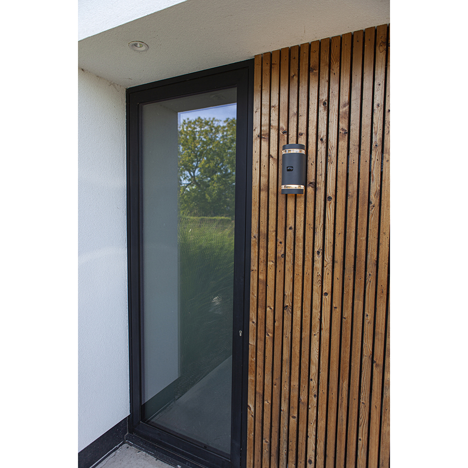 FOCUS PIR IP44 2x GU10 UP & DOWN WALL LIGHT IN DARK GREY