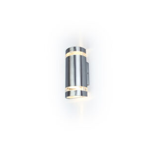 FOCUS IP44 2x GU10 WALL LIGHT IN STAINLESS STEEL