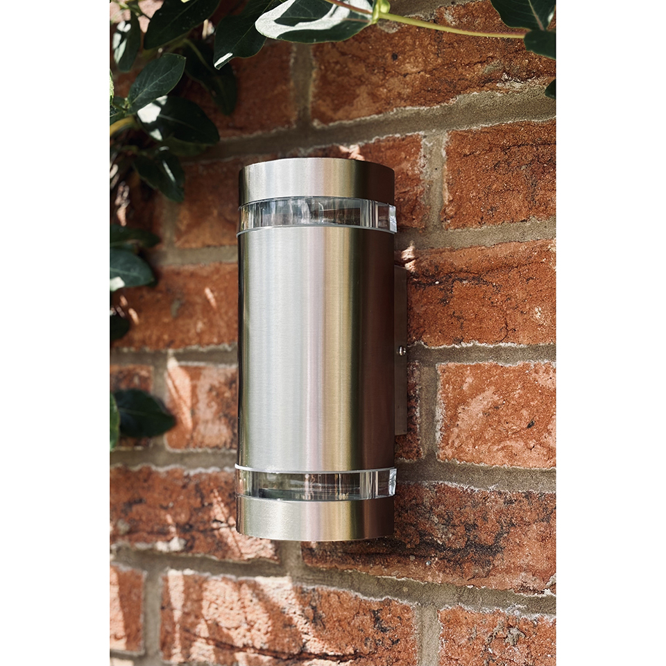 FOCUS IP44 2x GU10 WALL LIGHT IN STAINLESS STEEL