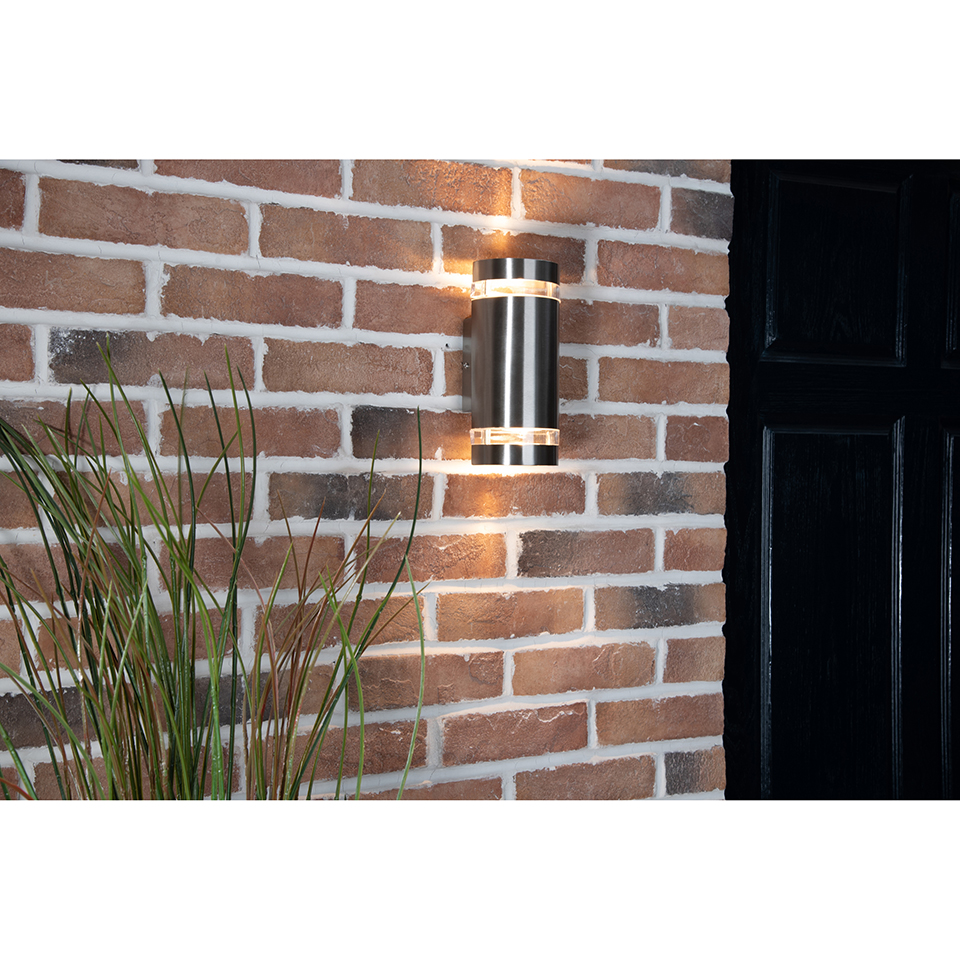 FOCUS IP44 2x GU10 WALL LIGHT IN STAINLESS STEEL