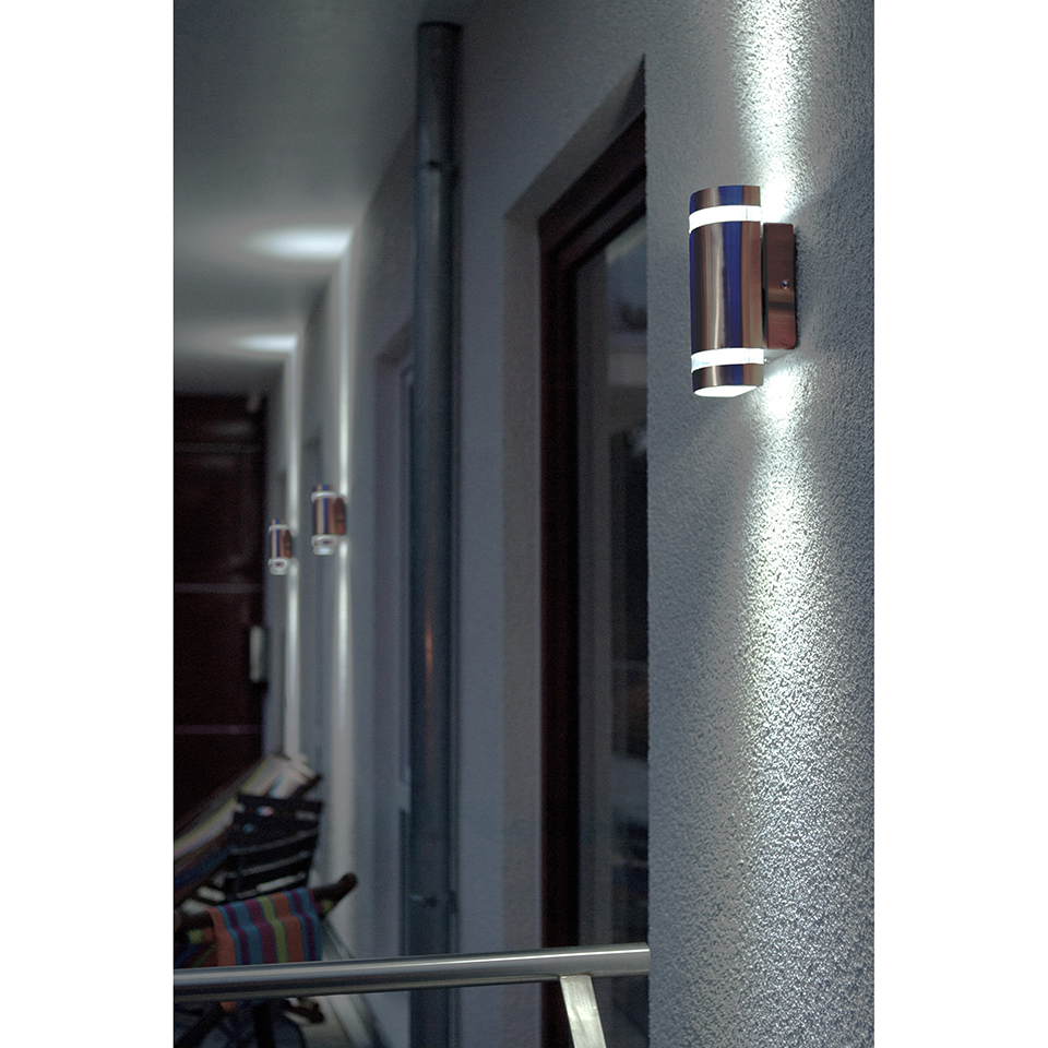 FOCUS IP44 2x GU10 WALL LIGHT IN STAINLESS STEEL