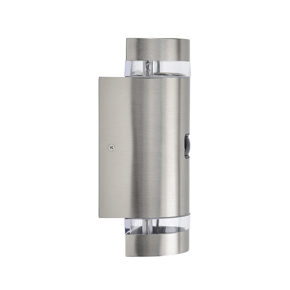 FOCUS IP44 2x GU10 WALL LIGHT IN STAINLESS STEEL WITH PIR