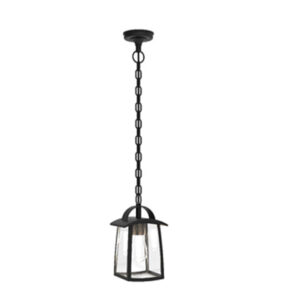 KELSEY OUTDOOR PENDENT LIGHT E27 BLACK CLEAR GLASS