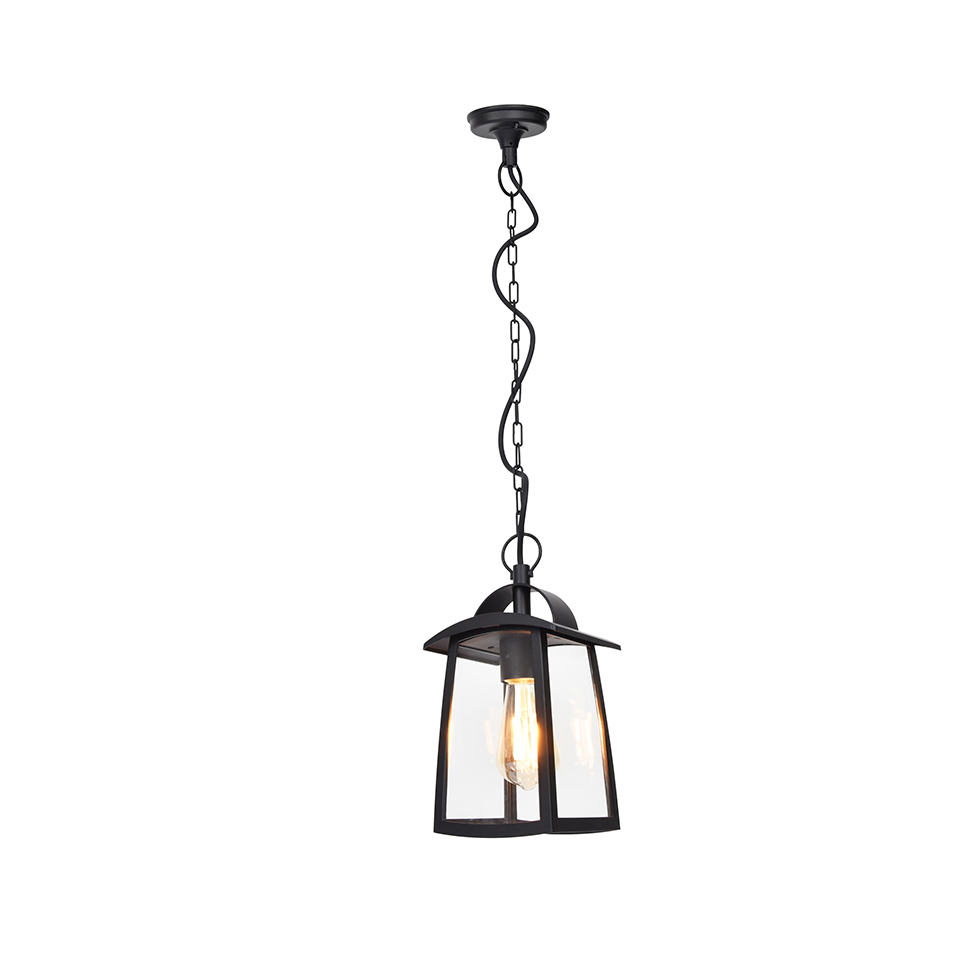 KELSEY OUTDOOR PENDENT LIGHT E27 BLACK CLEAR GLASS