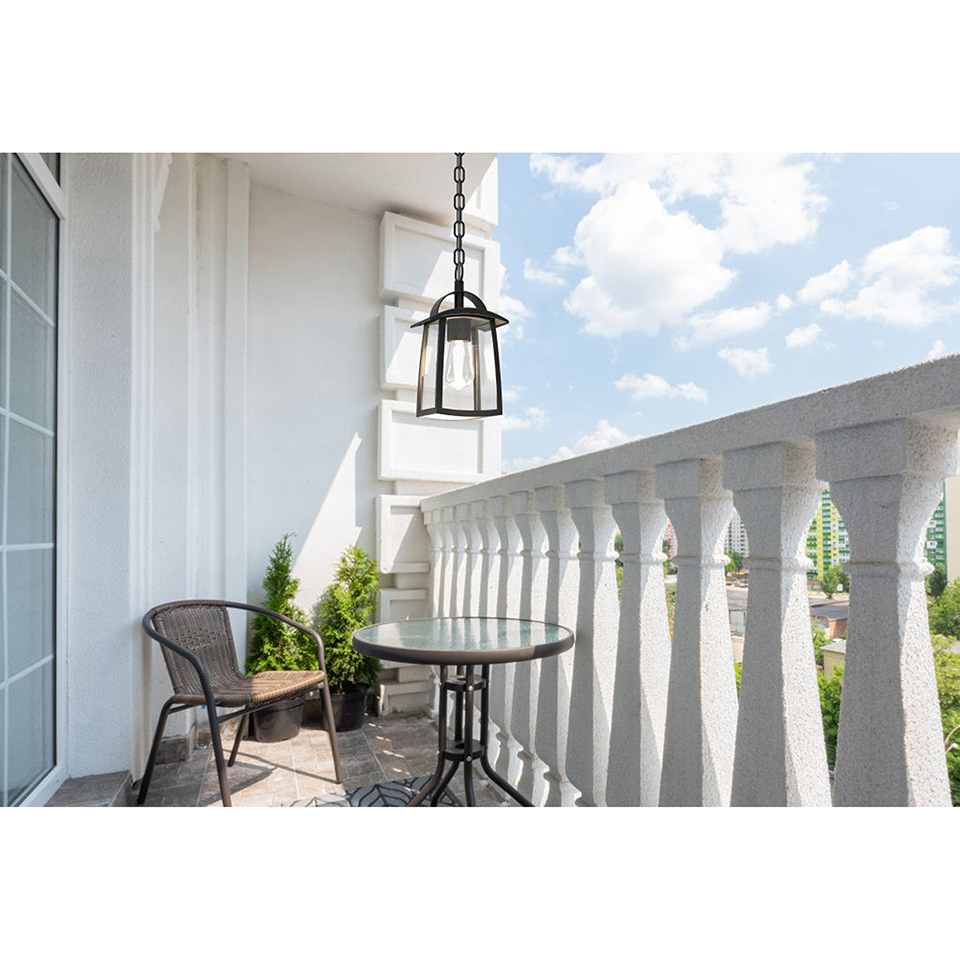 KELSEY OUTDOOR PENDENT LIGHT E27 BLACK CLEAR GLASS