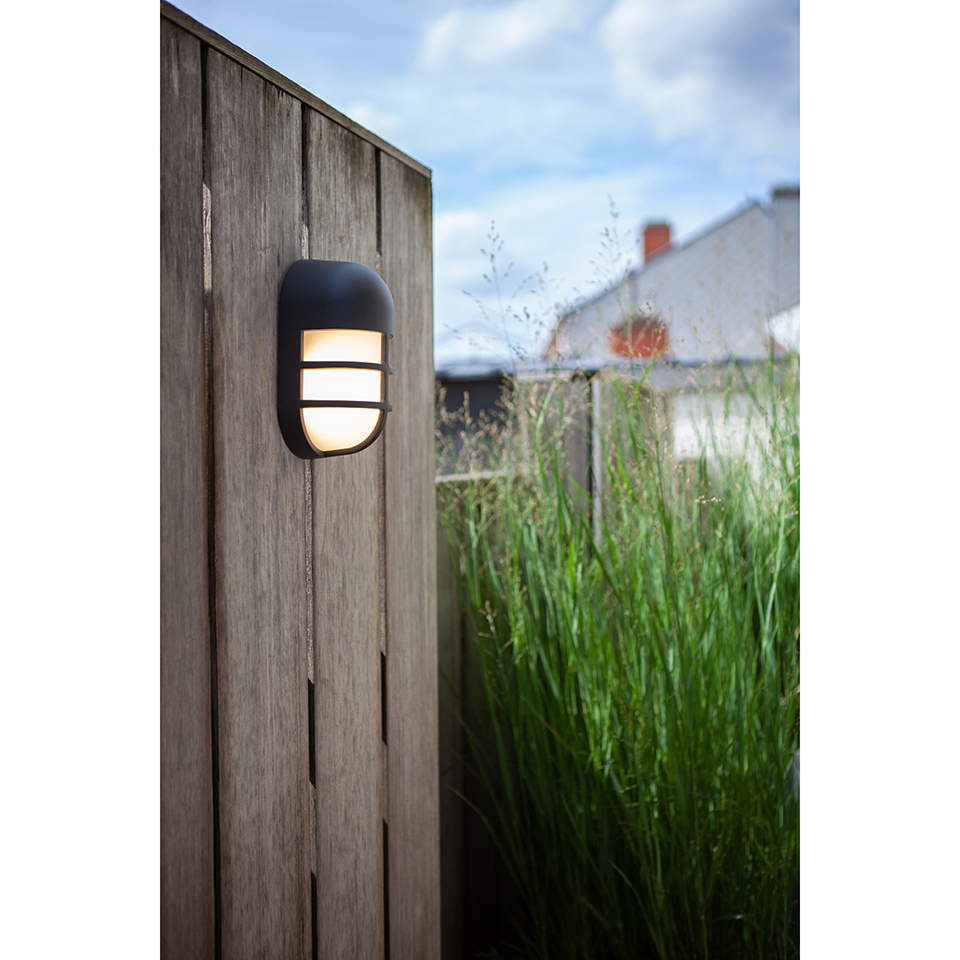BULLO IP54 INTEGRATED LED WALL & CEILING LIGHT IN DARK GREY 700 LUMEN 3000K