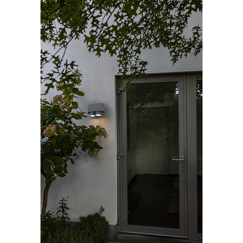 CYPRES IP44 2x GU10 DOWN WALL LIGHT IN DARK GREY