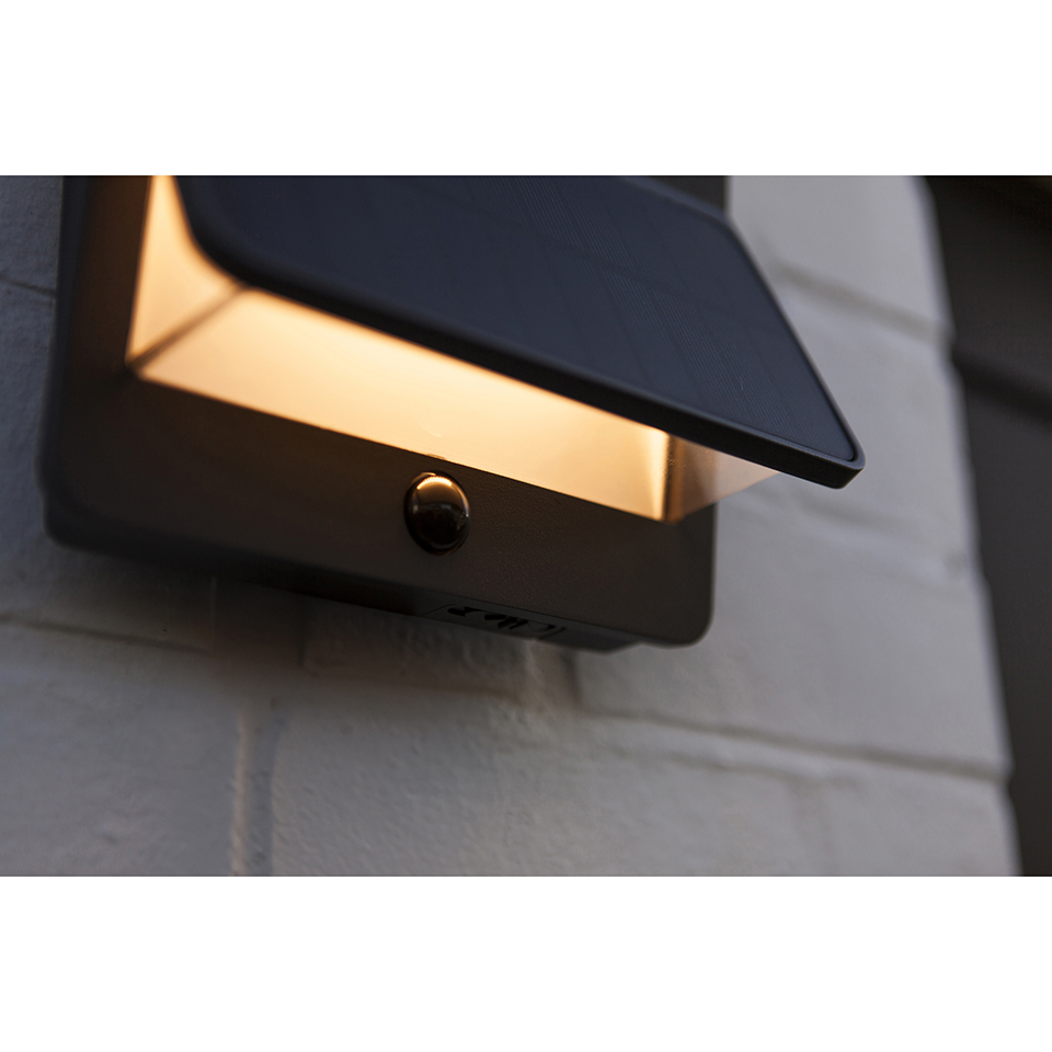 ALETA SOLAR LED WALL UP AND DOWN LIGHT WITH PIR DARK GREY