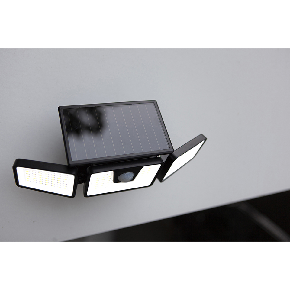 BRITI SOLAR LED WALL 3 LIGHT PIR BLACK