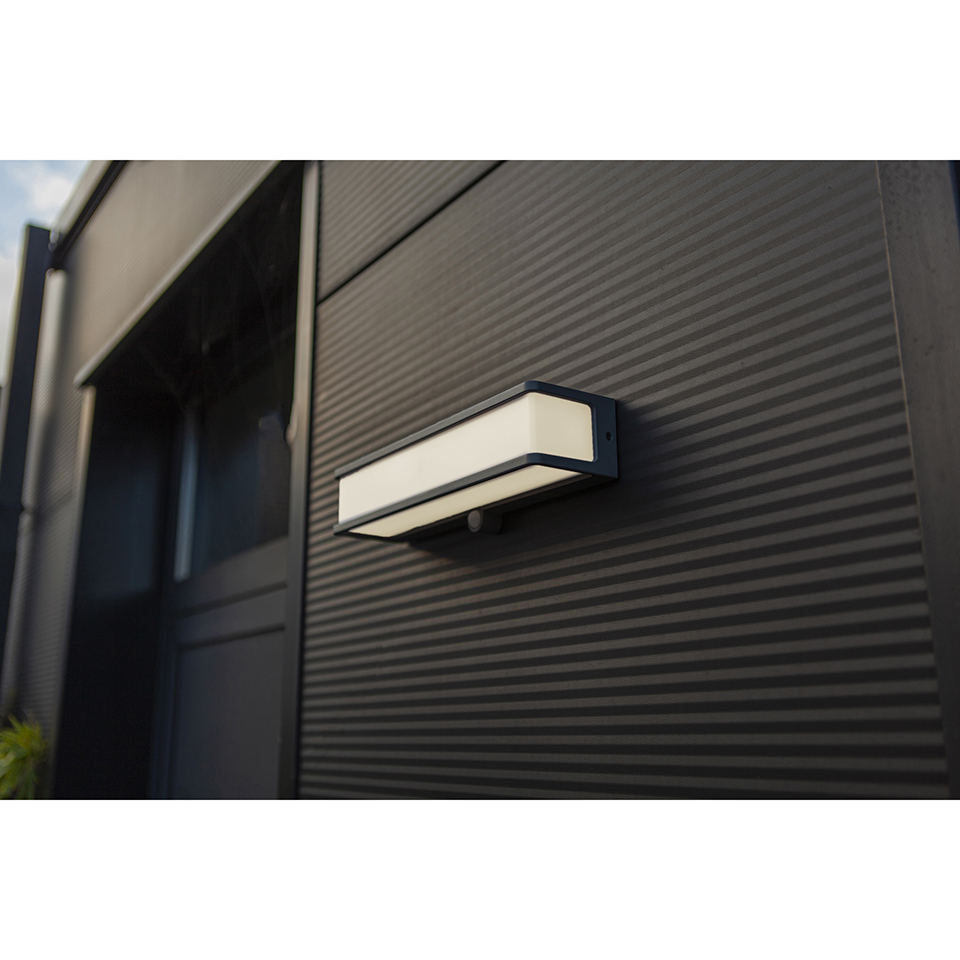 DOBLO SOLAR LED WALL LIGHT LONG PIR DARK GREY