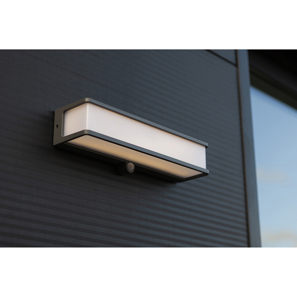 DOBLO SOLAR LED WALL LIGHT LONG PIR DARK GREY