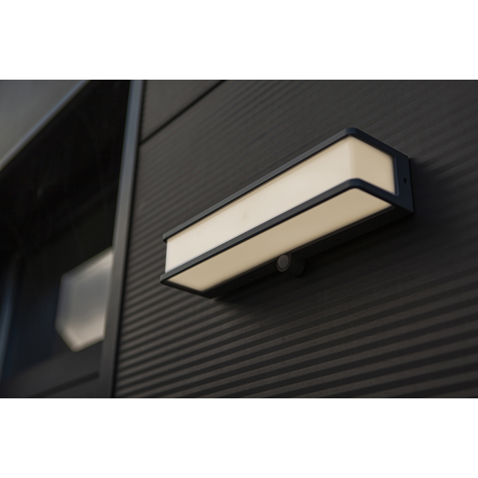 DOBLO SOLAR LED WALL LIGHT LONG PIR DARK GREY