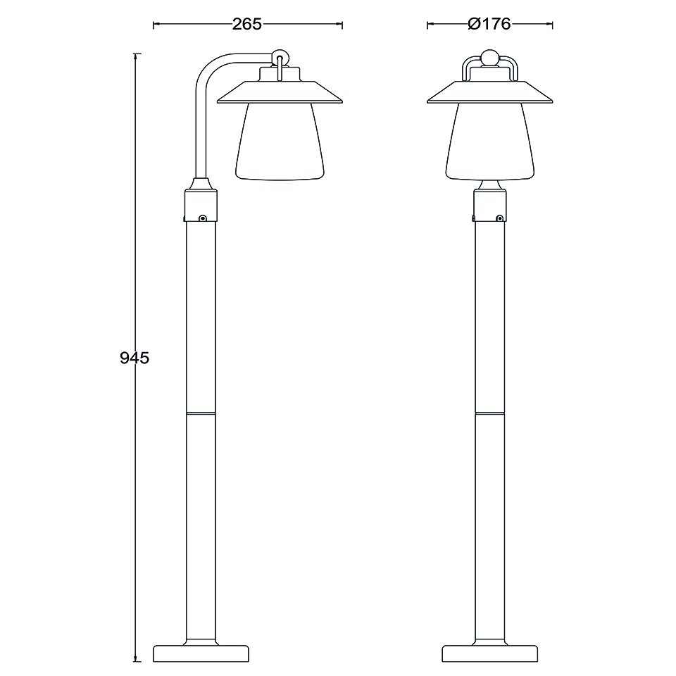 CATE IP44 E27 BOLLARD LIGHT IN BLACK-RUST