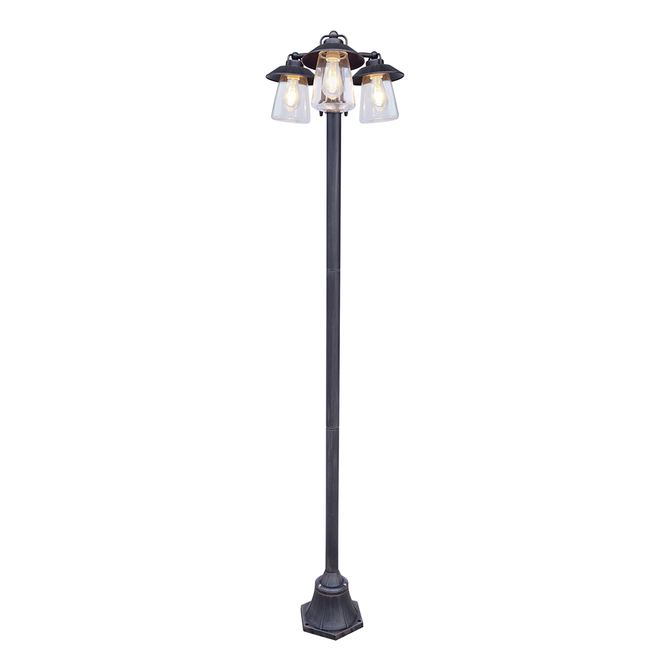 CATE IP44 3x E27 BOLLARD LIGHT IN BLACK-RUST