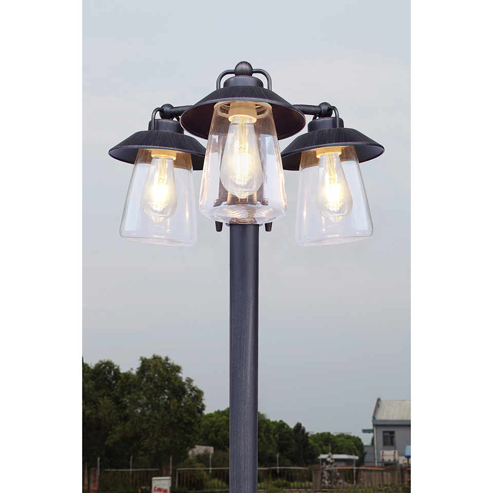 CATE IP44 3x E27 BOLLARD LIGHT IN BLACK-RUST