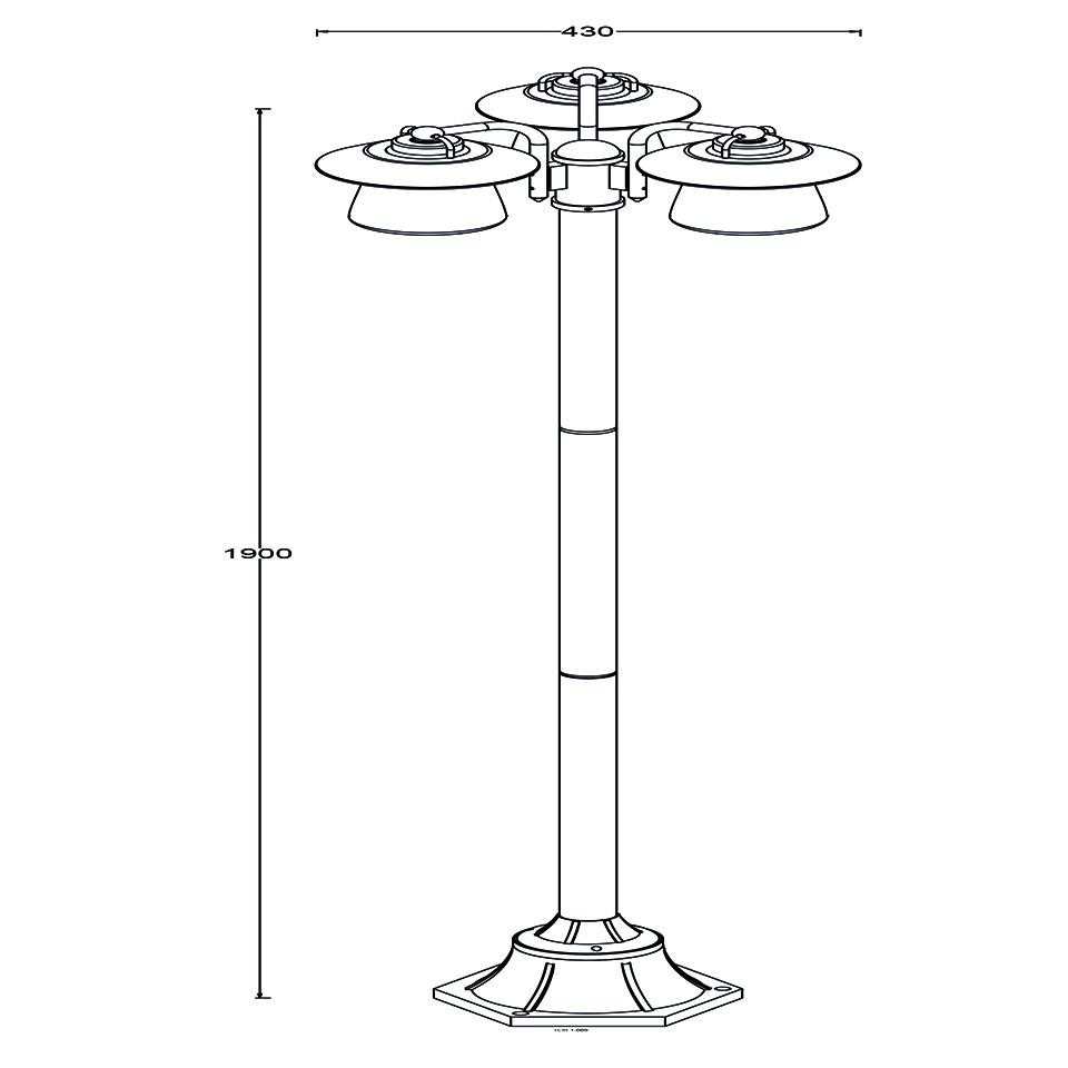 CATE IP44 3x E27 BOLLARD LIGHT IN BLACK-RUST
