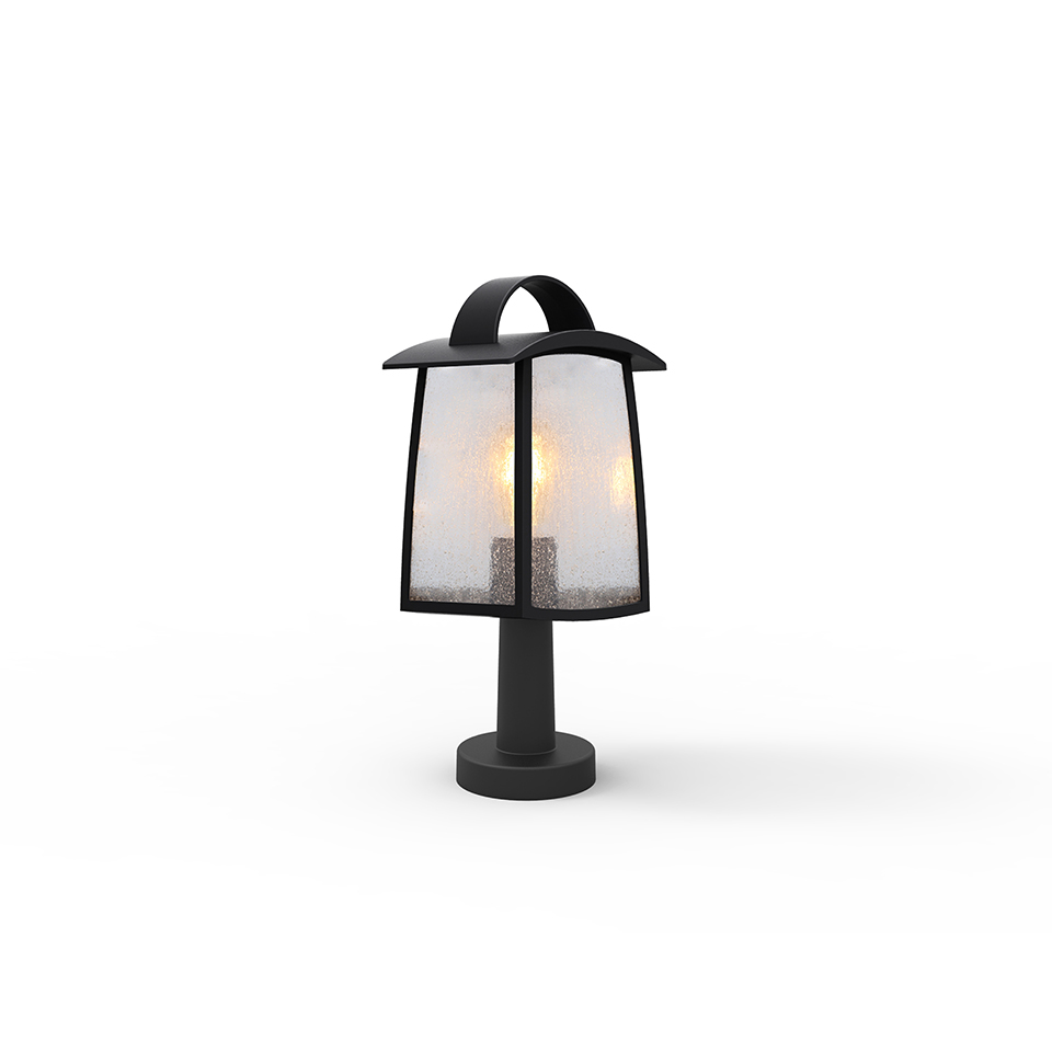 KELSEY IP44 E27 BOLLARD LIGHT IN BLACK WITH WATER GLASS