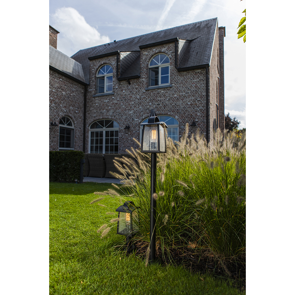 KELSEY IP44 E27 BOLLARD LIGHT IN BLACK WITH WATER GLASS