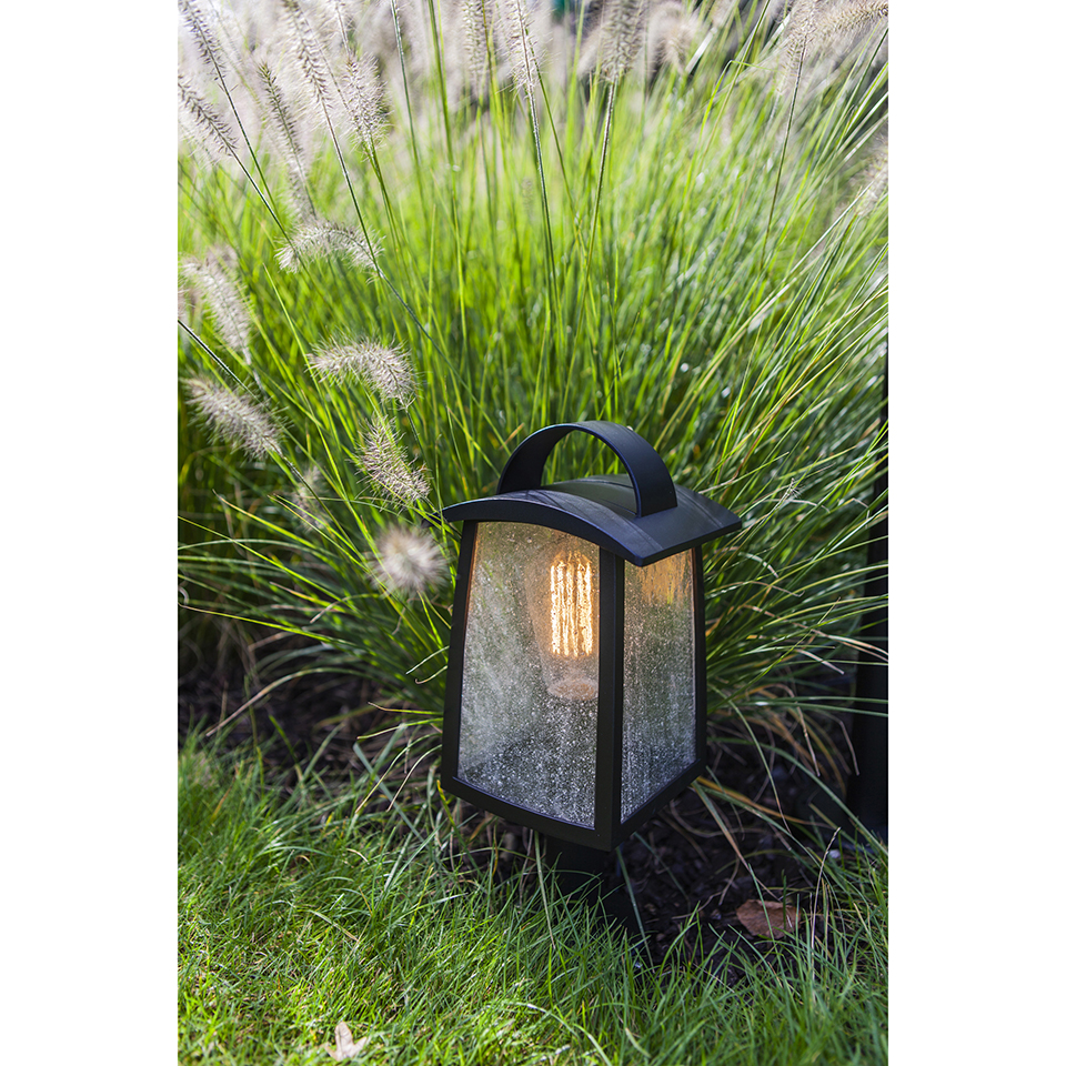 KELSEY IP44 E27 BOLLARD LIGHT IN BLACK WITH WATER GLASS