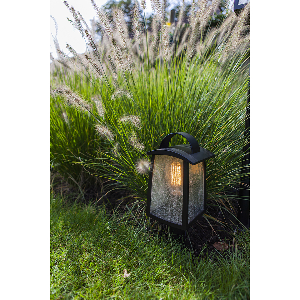 KELSEY IP44 E27 BOLLARD LIGHT IN BLACK WITH WATER GLASS