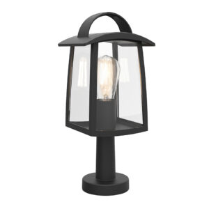 KELSEY IP44 E27 PEDESTAL LIGHT IN BLACK WITH CLEAR GLASS