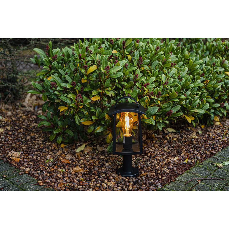 KELSEY IP44 E27 PEDESTAL LIGHT IN BLACK WITH CLEAR GLASS