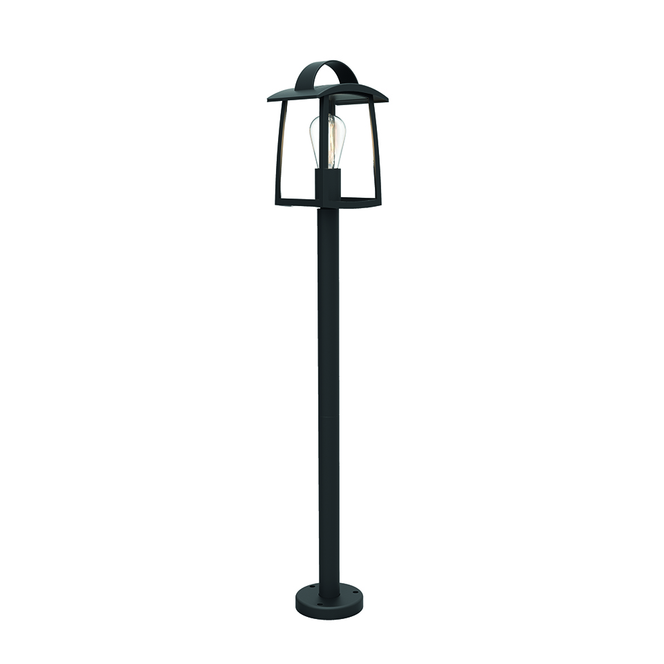 KELSEY IP44 E27 BOLLARD LIGHT IN BLACK WITH CLEAR GLASS