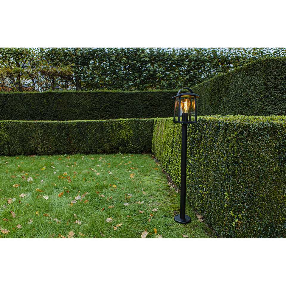 KELSEY IP44 E27 BOLLARD LIGHT IN BLACK WITH CLEAR GLASS