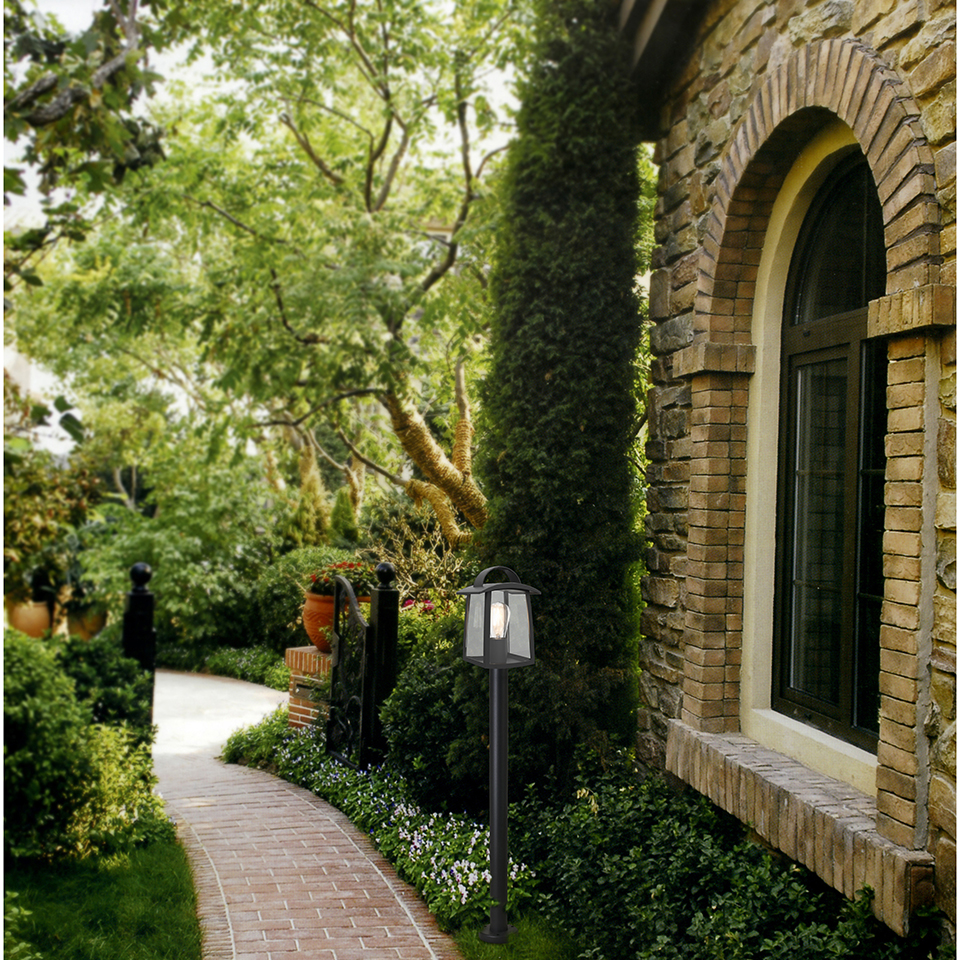KELSEY IP44 E27 BOLLARD LIGHT IN BLACK WITH CLEAR GLASS