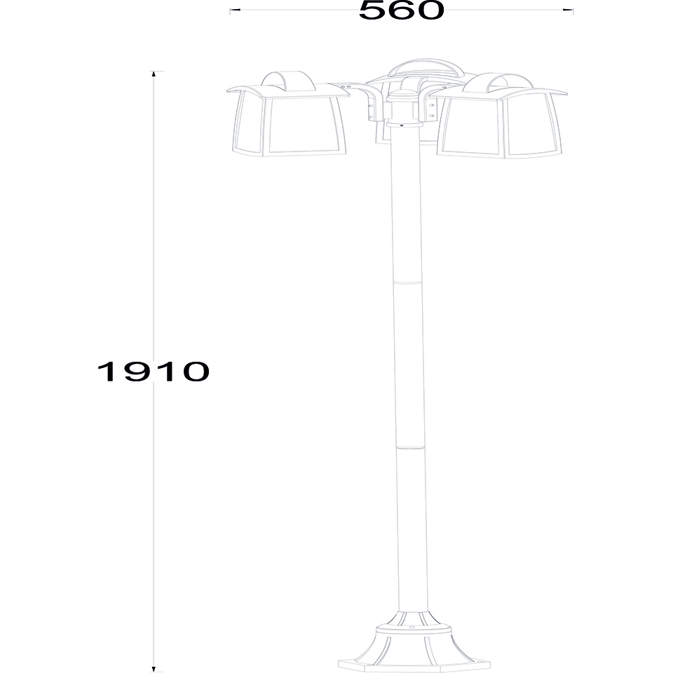 Lutec KELSEY 3 LAMP LARGE POST E27 MATT BLACK WITH CLEAR GLASS