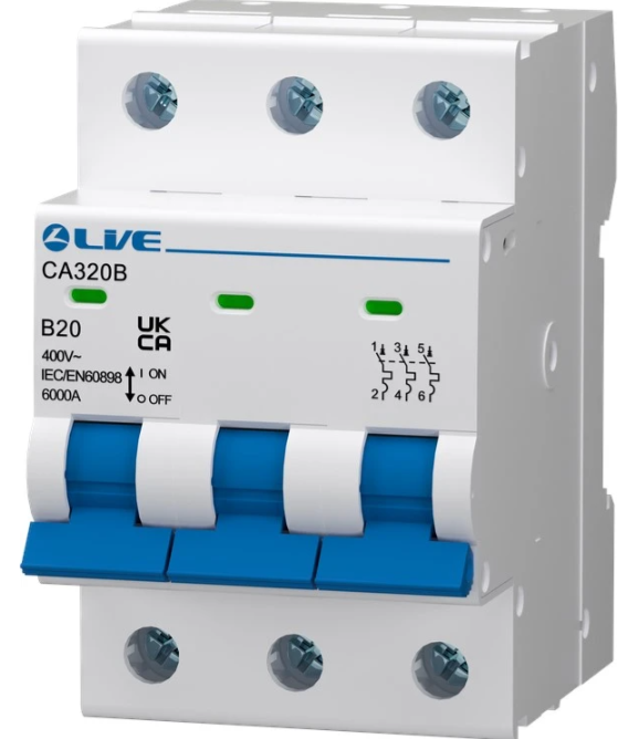 Live CA350C Triple Pole MCB 6kA C Curve 50A