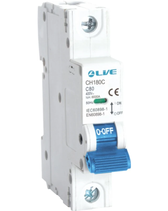 Live CH180C Single Pole MCB 6kA C Curve 80A
