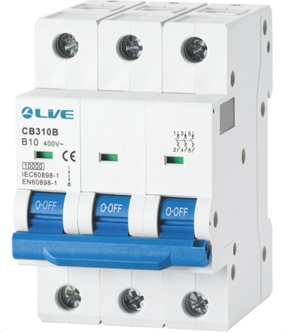 Live CH380C Triple Pole MCB 6kA C Curve 80A