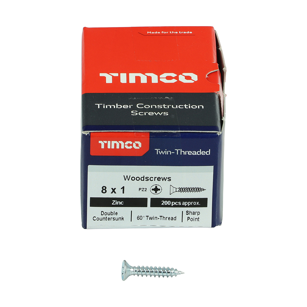 TIMco 00081CWZ 8 x 1 Woodscrews (Box of 200)