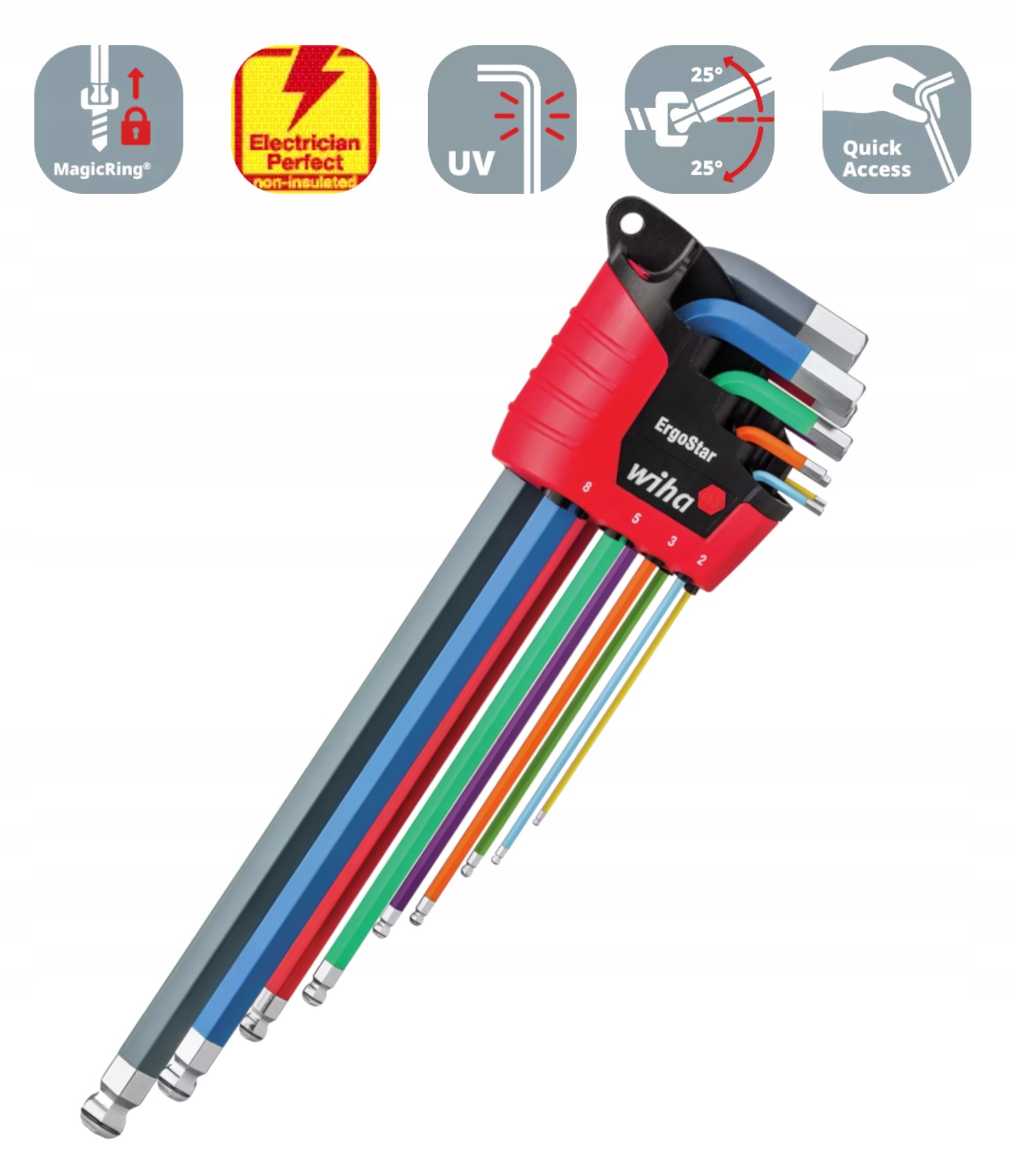 Wiha 43850 ErgoStar MagicRing Colour Hex Ball End L-key Set 9 Piece