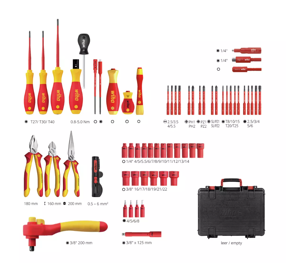 Wiha eMobility VDE Insulated Electric Vehicle (EV) Charging Point Installers Tool Kit 62 Piece 45833