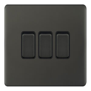 10 Amp Plate Switch - 3 Gang 2 Way - X-Rated - Range Selectric 5M-PLUS Screwless