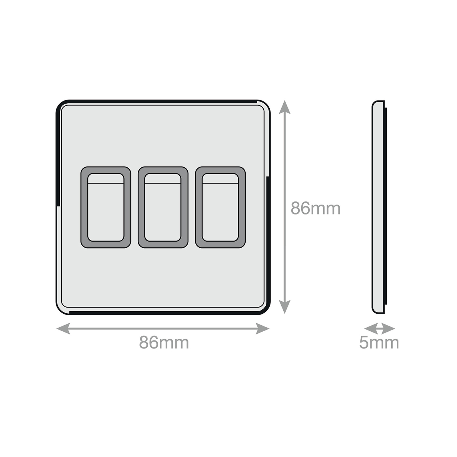 10 Amp Plate Switch - 3 Gang 2 Way - X-Rated - Range Selectric 5M-PLUS Screwless