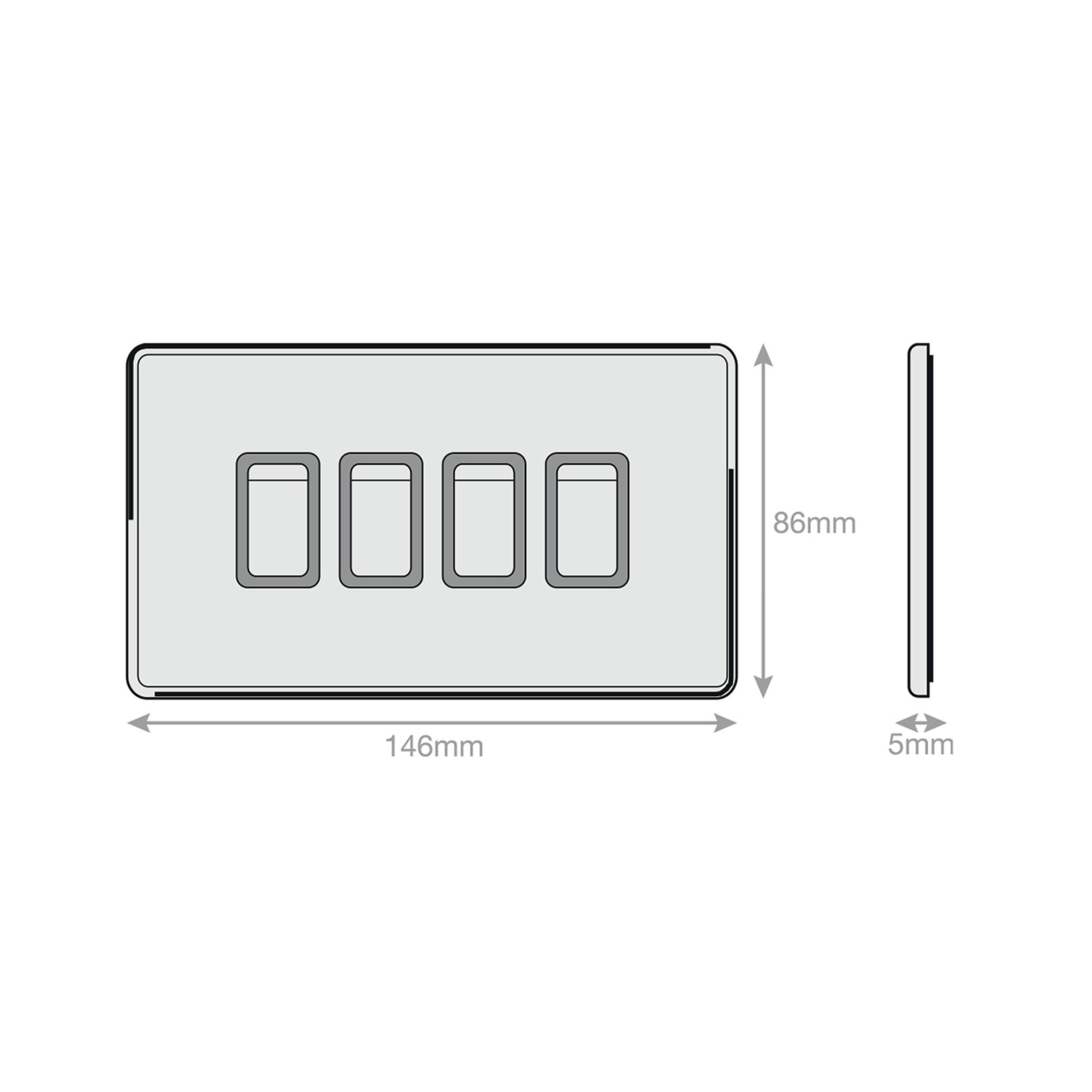 10 Amp Plate Switch - 4 Gang 2 Way - X-Rated - Range Selectric 5M-PLUS Screwless