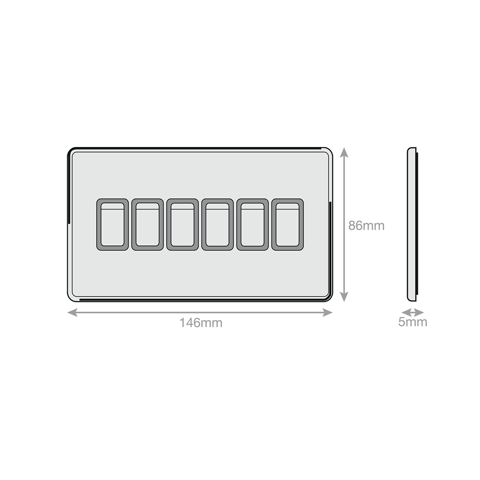 10 Amp Plate Switch - 6 Gang 2 Way - X-Rated - Range Selectric 5M-PLUS Screwless