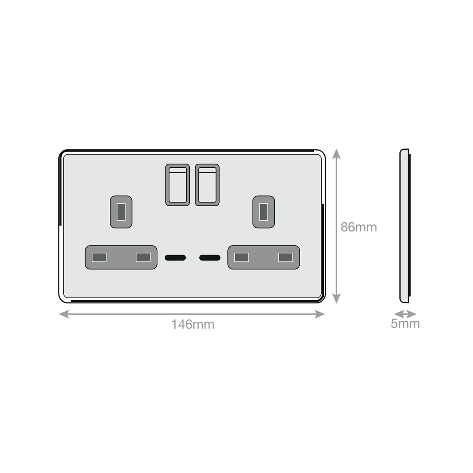 13 Amp Socket Outlets with LED Neons DP - Switched - Range Selectric 5M-PLUS Screwless