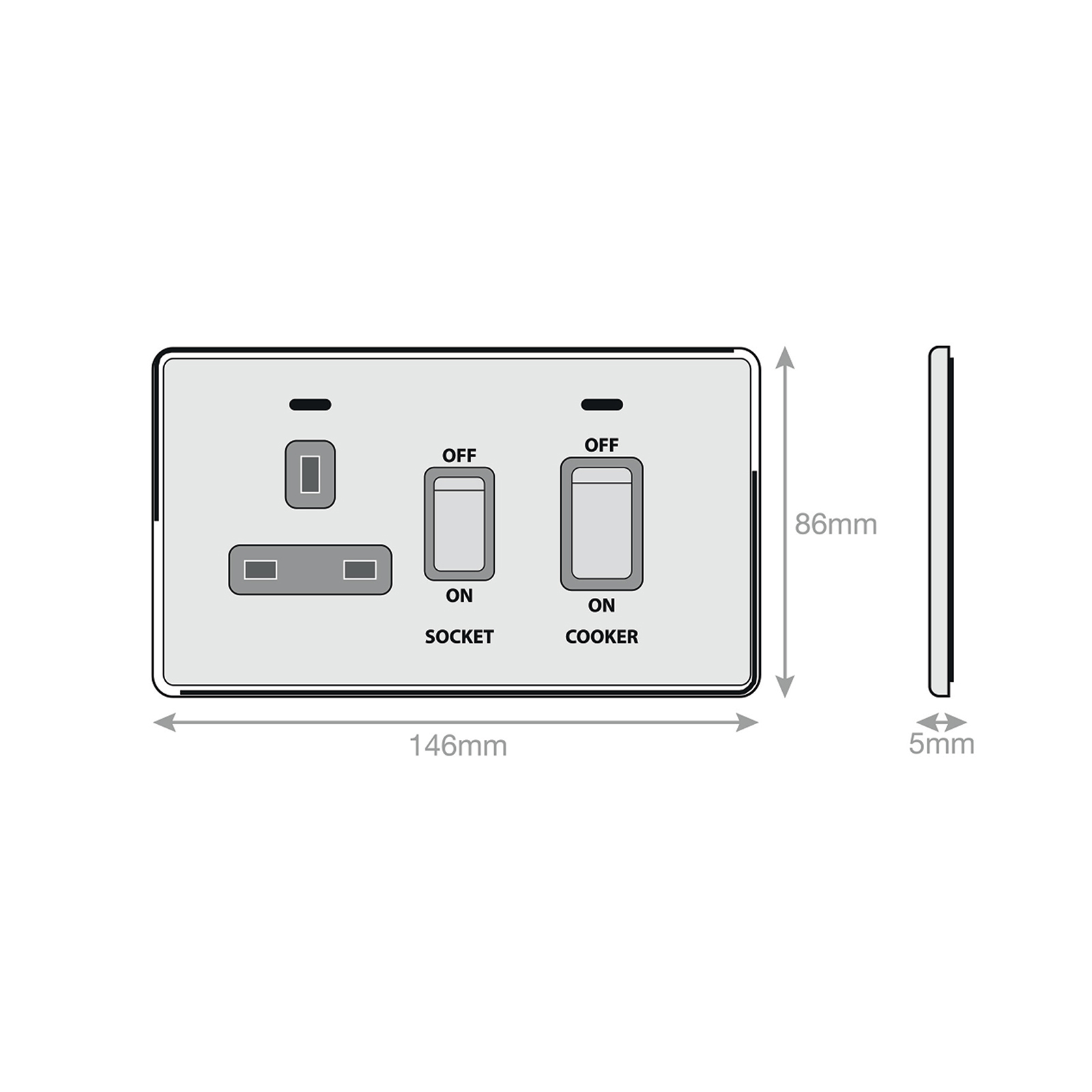 45 Amp Cooker Unit with 13 Amp Switched Socket + LED Neons - Range Selectric 5M-PLUS Screwless